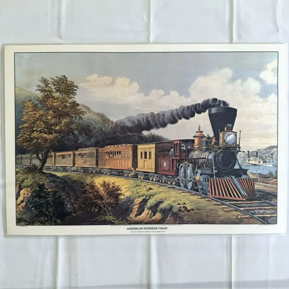 Set of 4 Vintage Train Placemats Railroad Train Currier and Ives Plastic